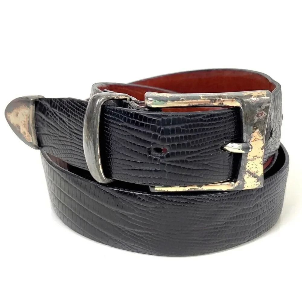 Handcrafted CROCO PRINT BLACK GENUINE LEATHER 1 1/8"Wd DRESS MEN'S BELT 36 (T96